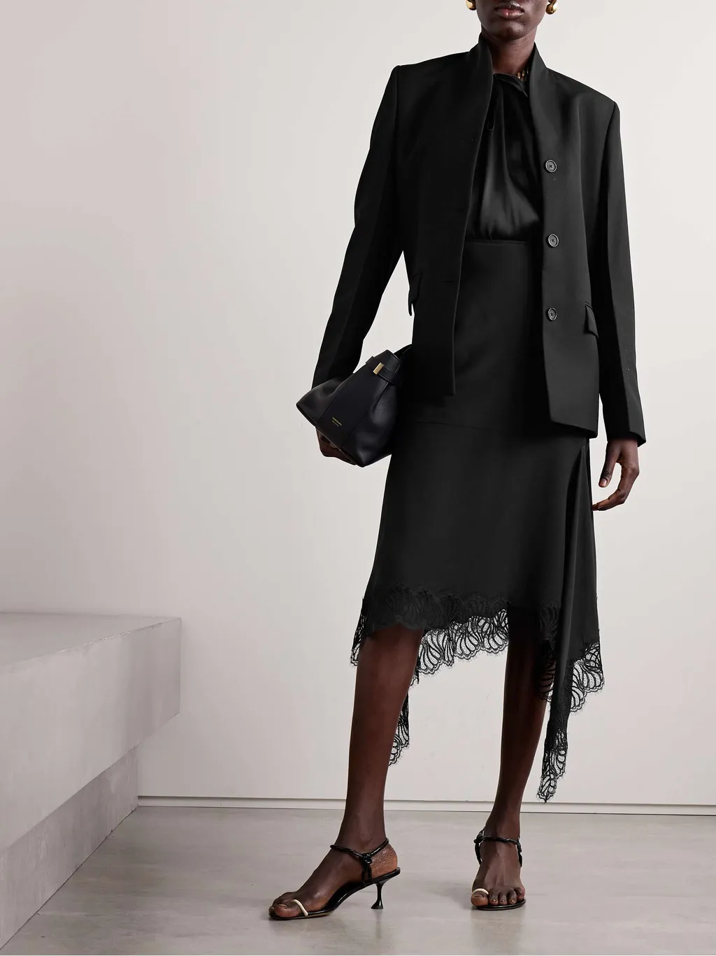 Asymmetrical Lace Trimmed Skirt