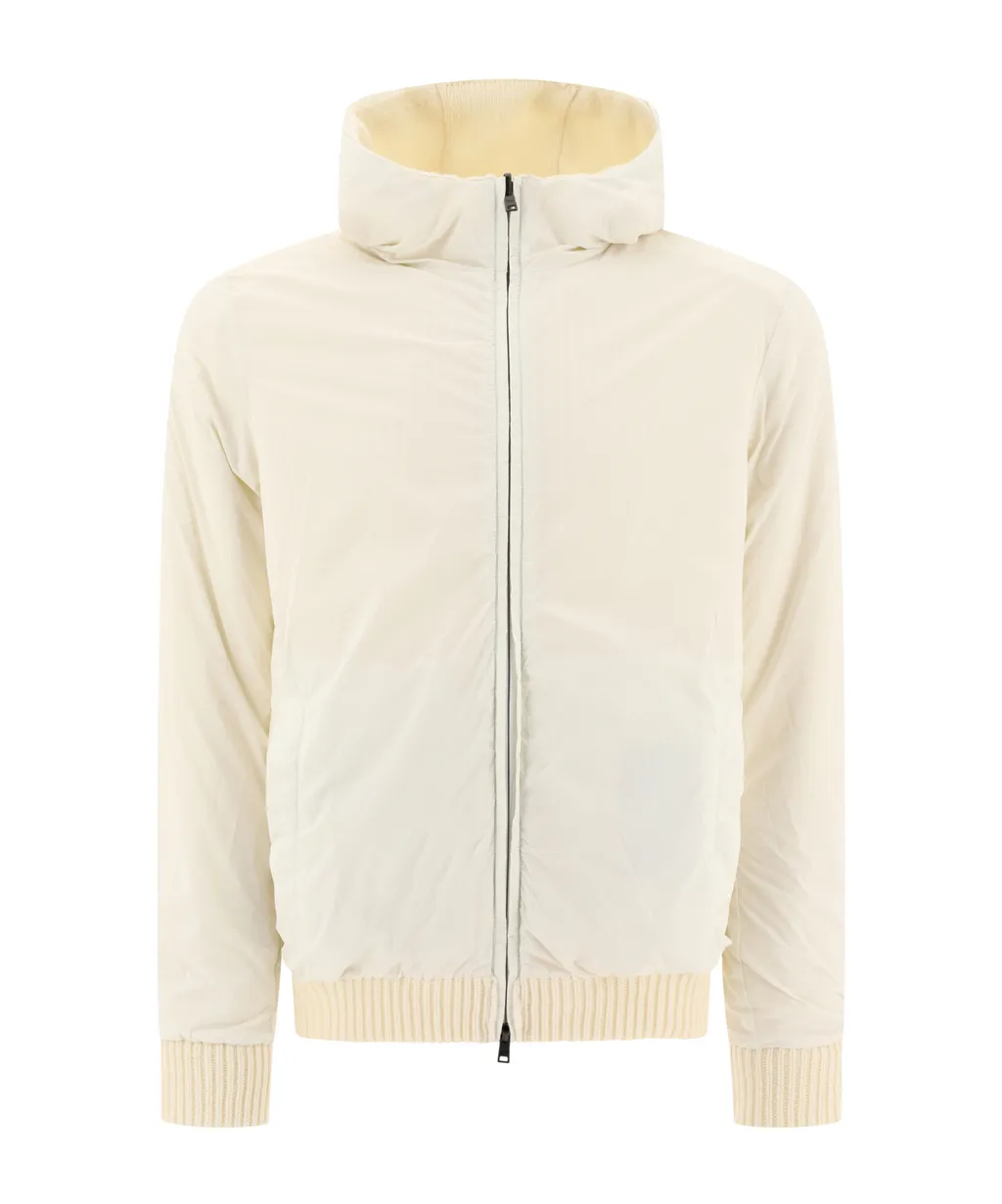 Herno Ribbed-Knit Zipped Hooded Drawstring Reversibile Jacket