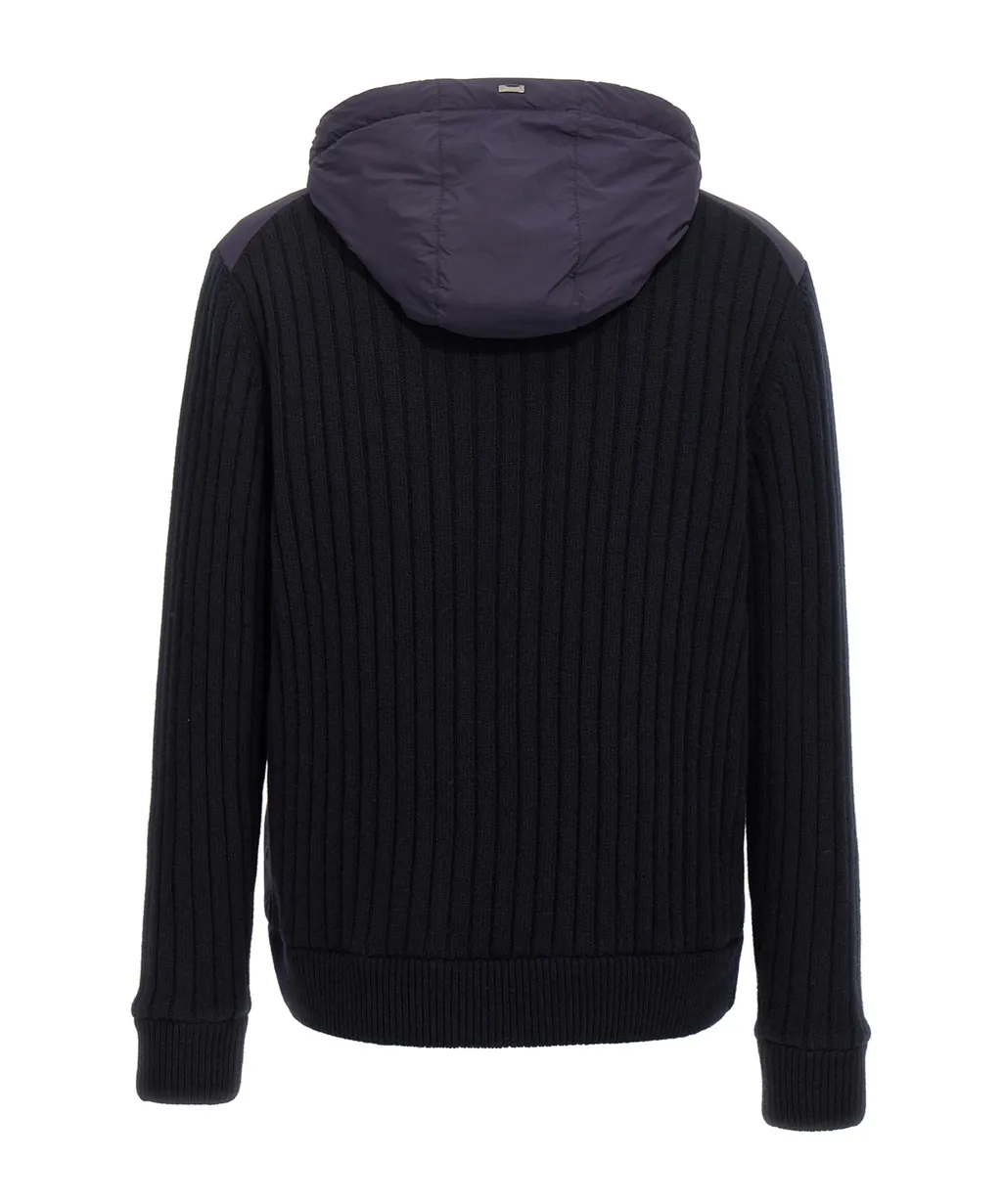 Herno Knitted-Panelled Zipped Hooded Jacket
