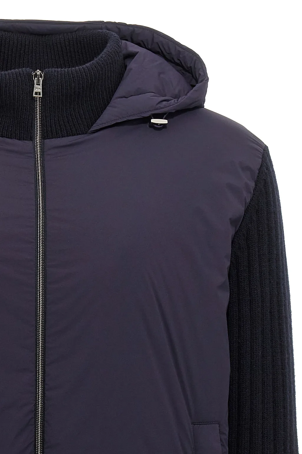 Herno Knitted-Panelled Zipped Hooded Jacket