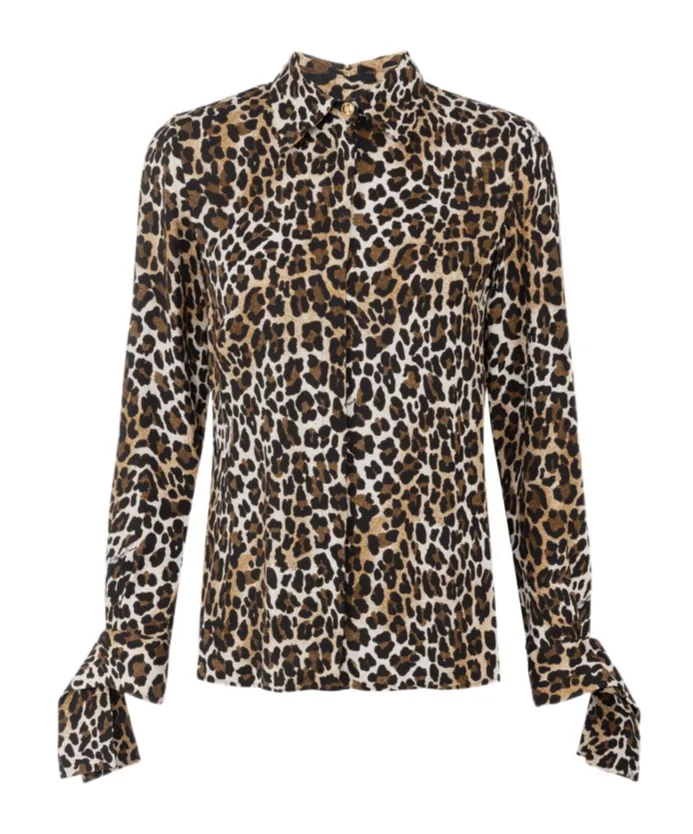 Elisabetta Franchi Ribbon Cuffs Animalier Printed Georgette Blouse