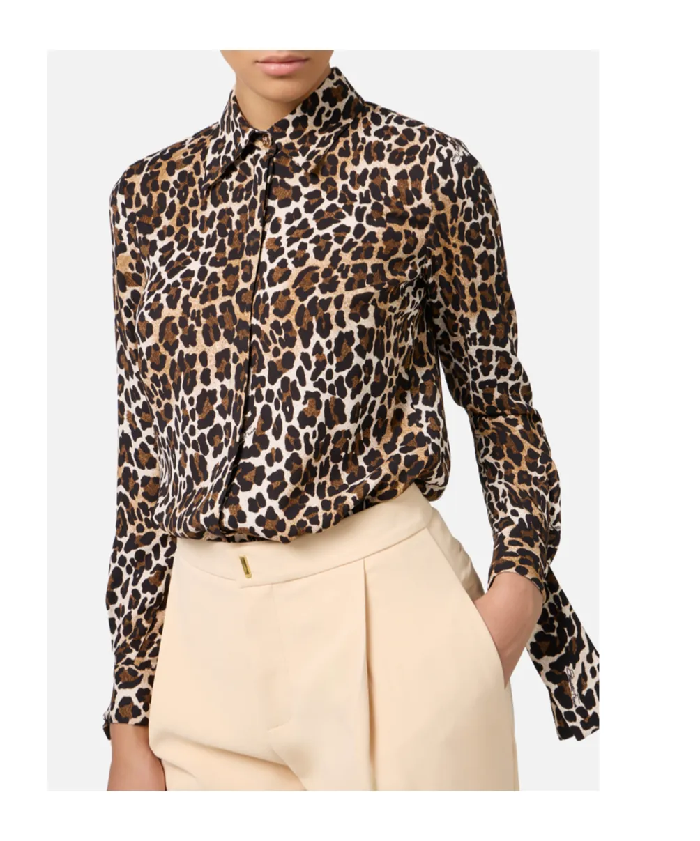 Elisabetta Franchi Ribbon Cuffs Animalier Printed Georgette Blouse