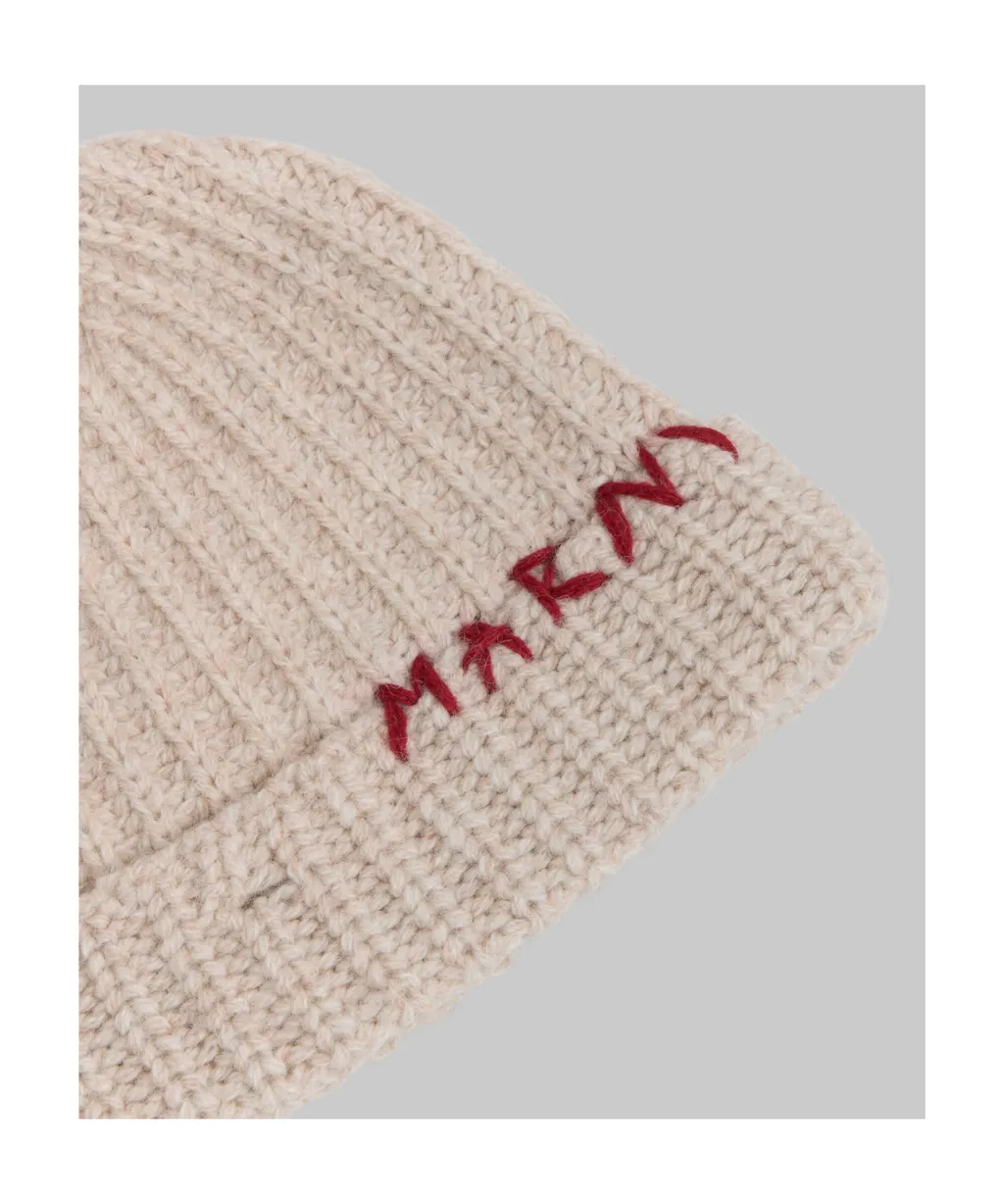 Marni Logo Embroidered Ribbed Knit Beanie