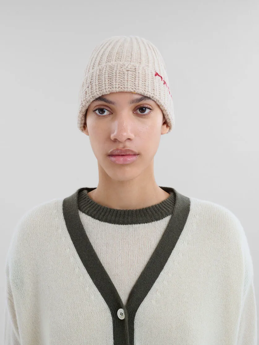 Marni Logo Embroidered Ribbed Knit Beanie