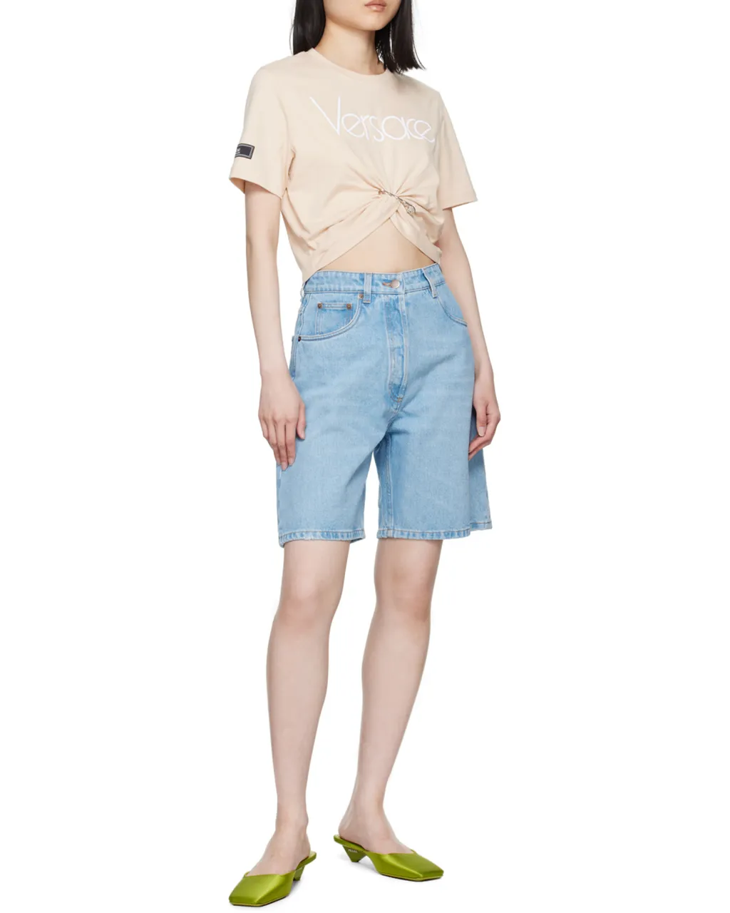 Versace Safety Pin Crewneck Cropped T-Shirt