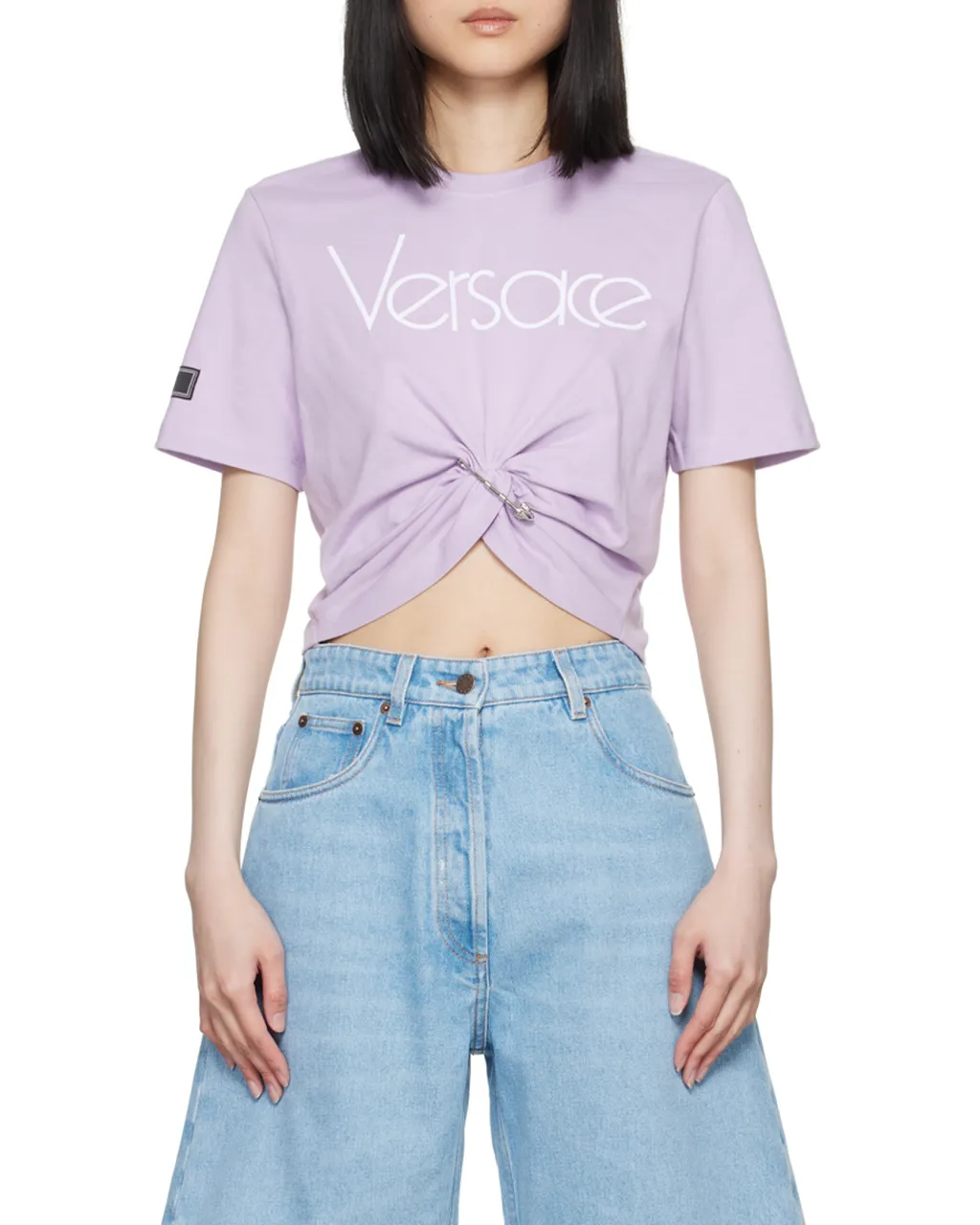 Versace Safety Pin Crewneck Cropped T-Shirt