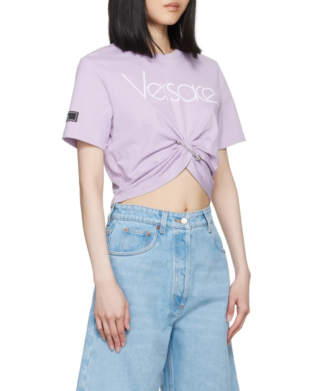 Versace Safety Pin Crewneck Cropped T-Shirt