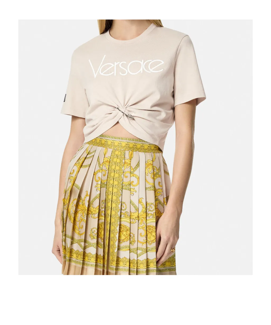 Versace Safety Pin Crewneck Cropped T-Shirt