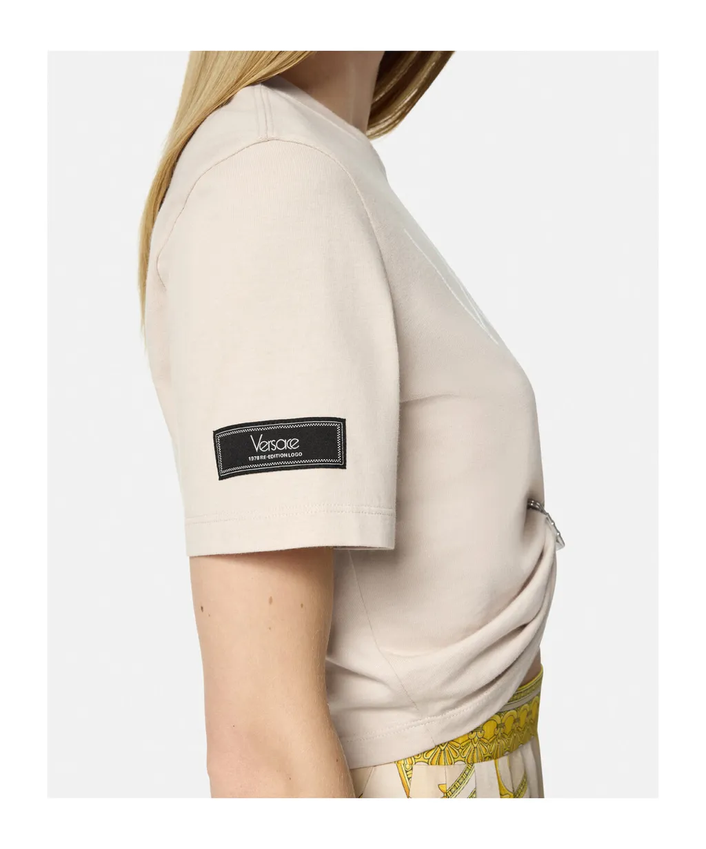 Versace Safety Pin Crewneck Cropped T-Shirt