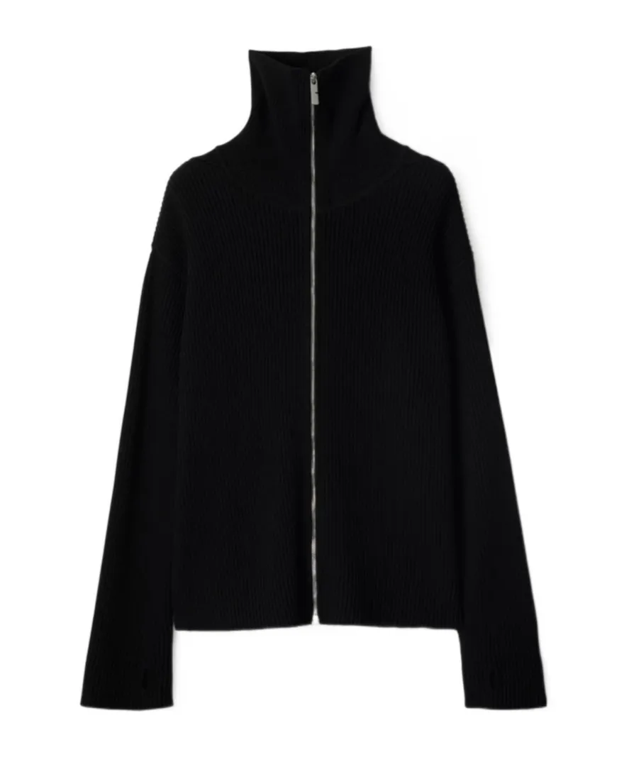 Burberry Ribbed-Knit Zip-Up Cardigan