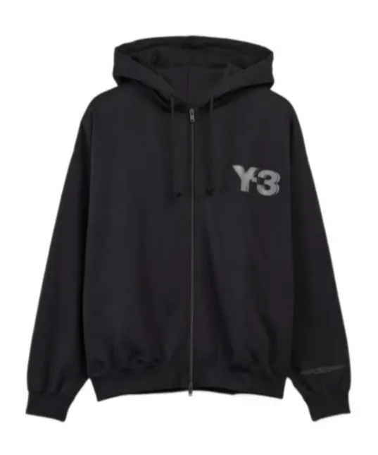 Y-3 Logo Printed Zip-Up Hoodie