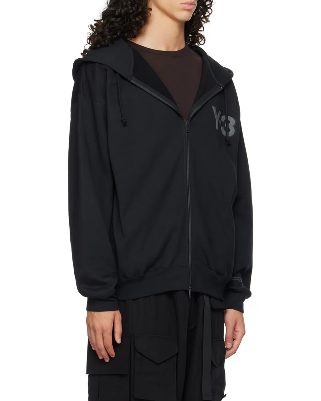 Y-3 Logo Printed Zip-Up Hoodie