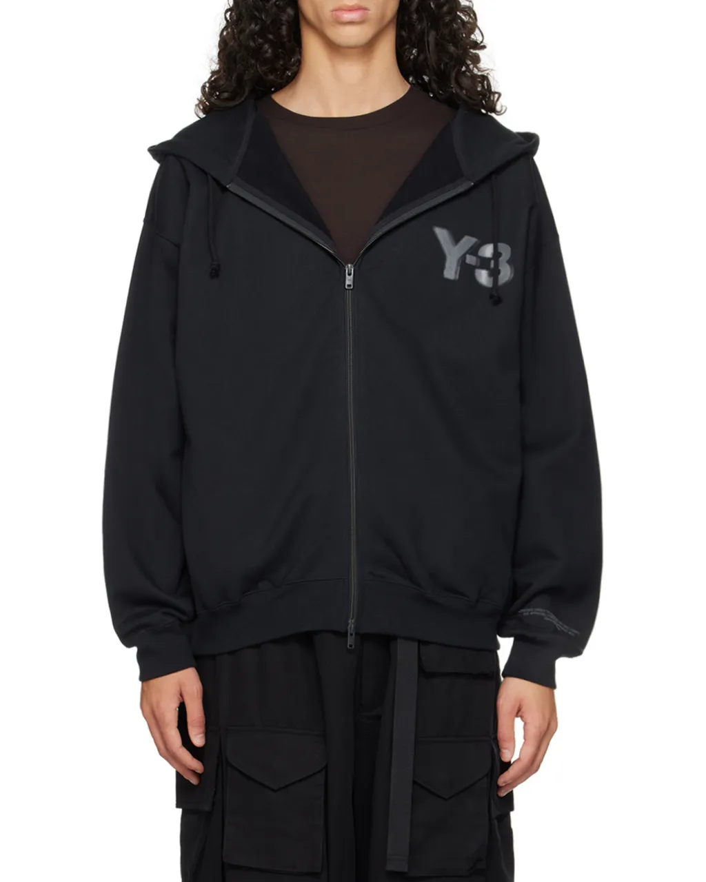 Y-3 Logo Printed Zip-Up Hoodie