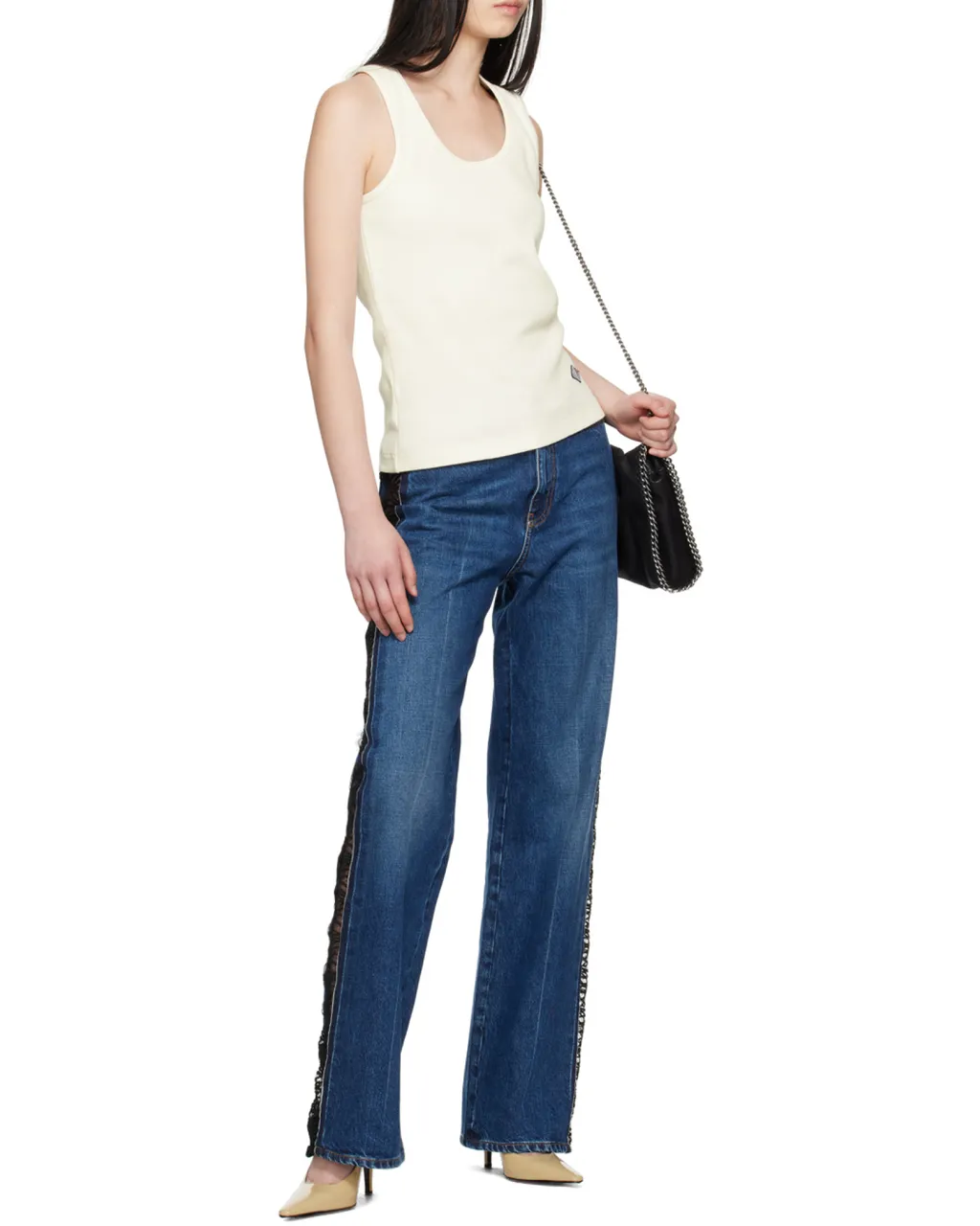 Stella Mccartney High-Waist Lace-Panelled Straight-Leg Jeans