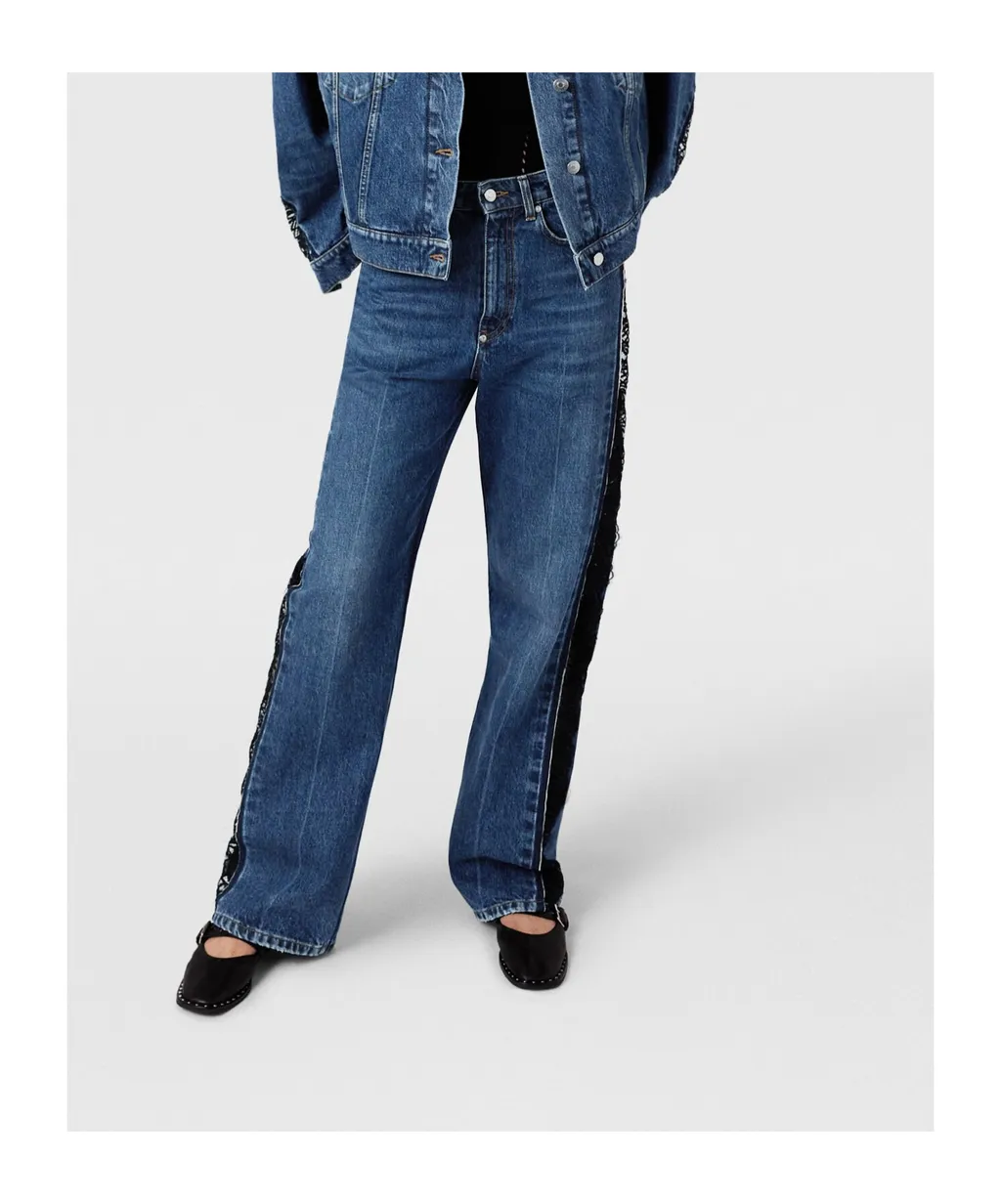 Stella Mccartney High-Waist Lace-Panelled Straight-Leg Jeans