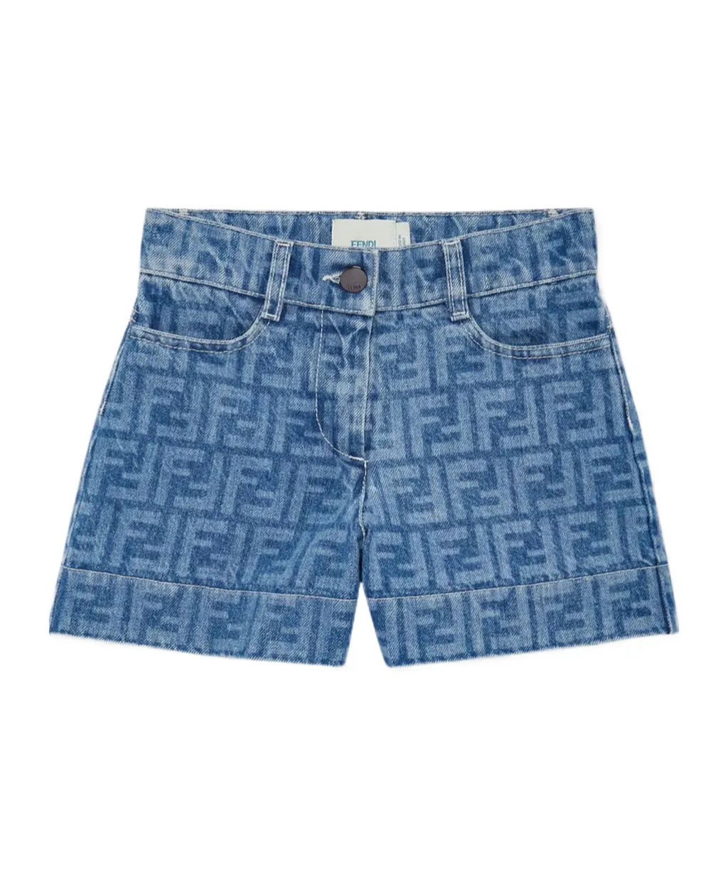 Fendi Kids Ff Motif Denim Shorts