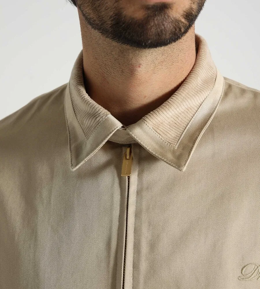 Logo-Embroidered Gabardine Shirt Jacket