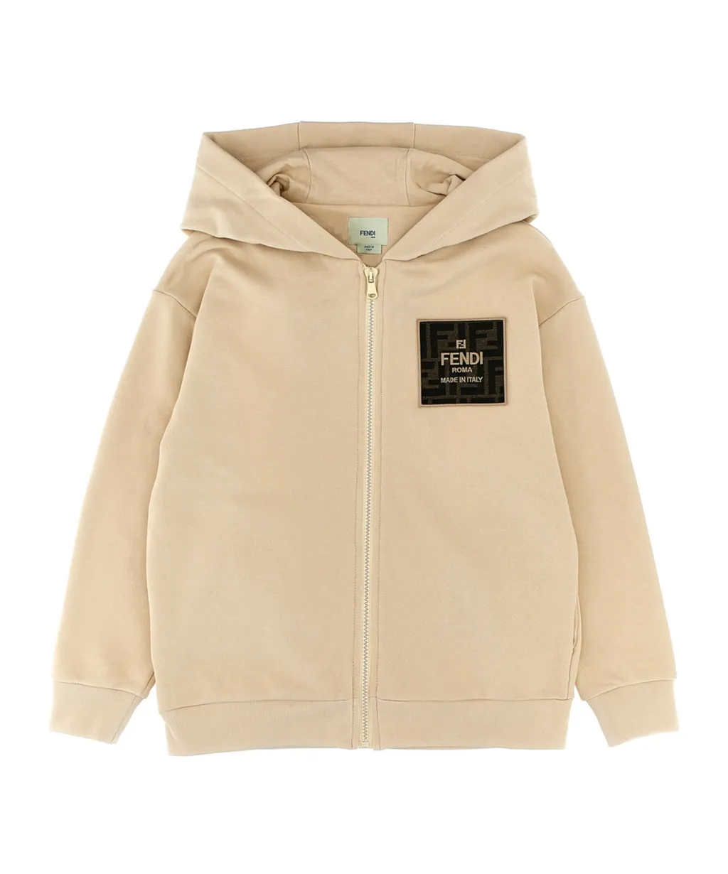 Fendi Kids Logo Patch Zipped Hoodie