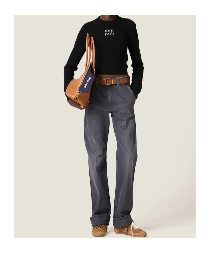 Miu Miu Logo Embellished Cropped Knit Sweater