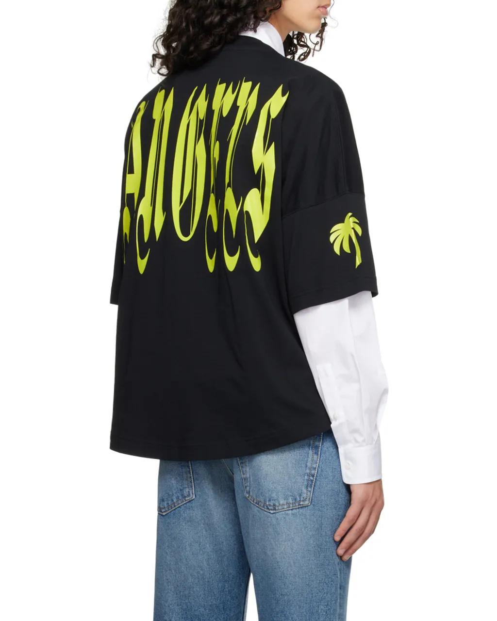 Palm Angels Gothic Logo Printed Crewneck T-Shirt