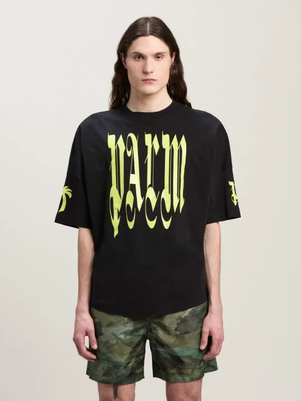 Palm Angels Gothic Logo Printed Crewneck T-Shirt