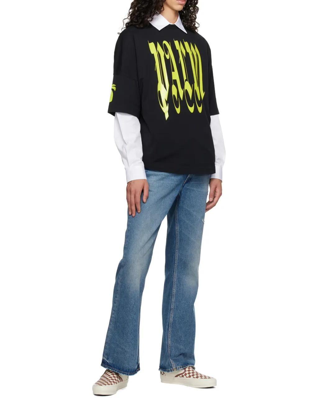 Palm Angels Gothic Logo Printed Crewneck T-Shirt