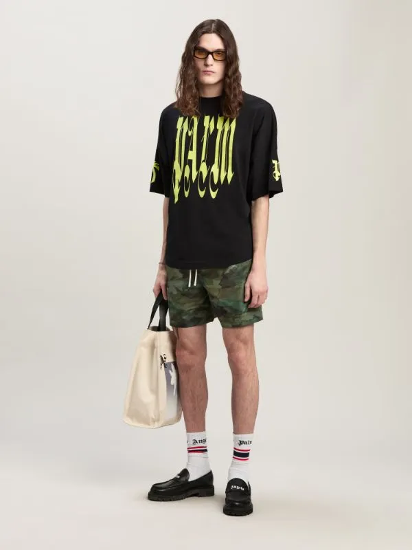 Palm Angels Gothic Logo Printed Crewneck T-Shirt