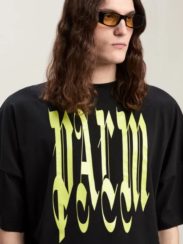 Palm Angels Gothic Logo Printed Crewneck T-Shirt