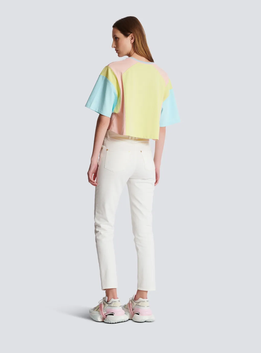 Balmain Palm Tree Printed Cropped T-Shirt