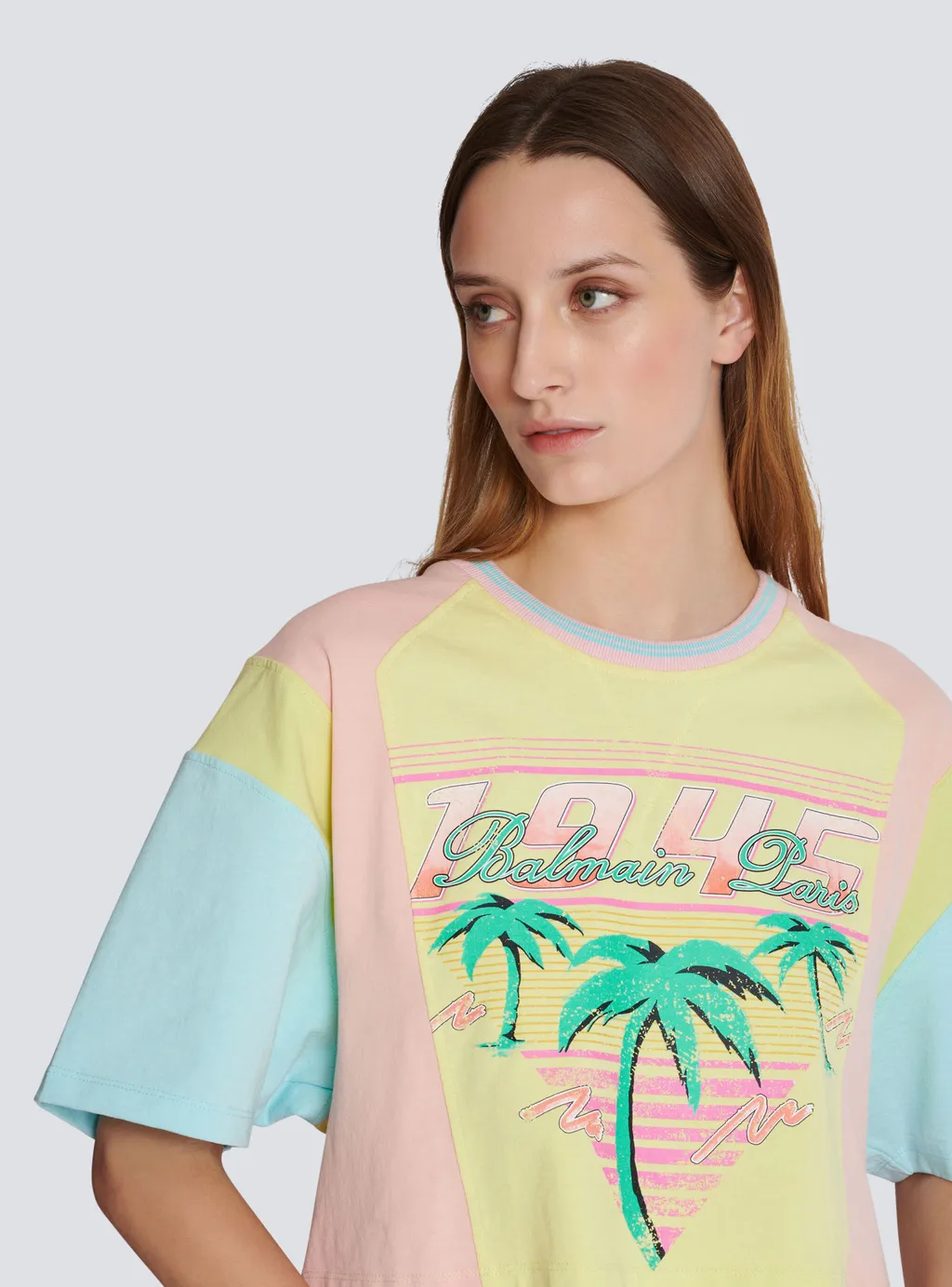 Balmain Palm Tree Printed Cropped T-Shirt