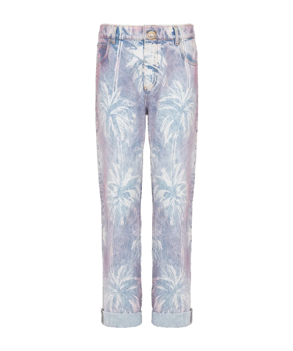 Balmain Palm Tree Denim Boyfriend Jeans