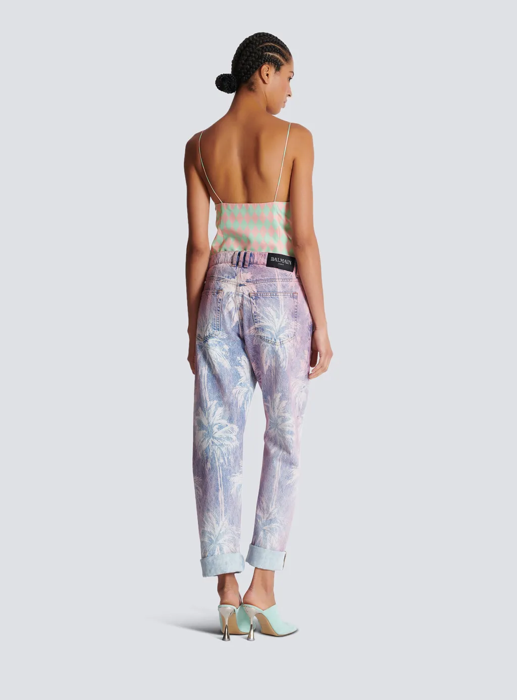 Balmain Palm Tree Denim Boyfriend Jeans