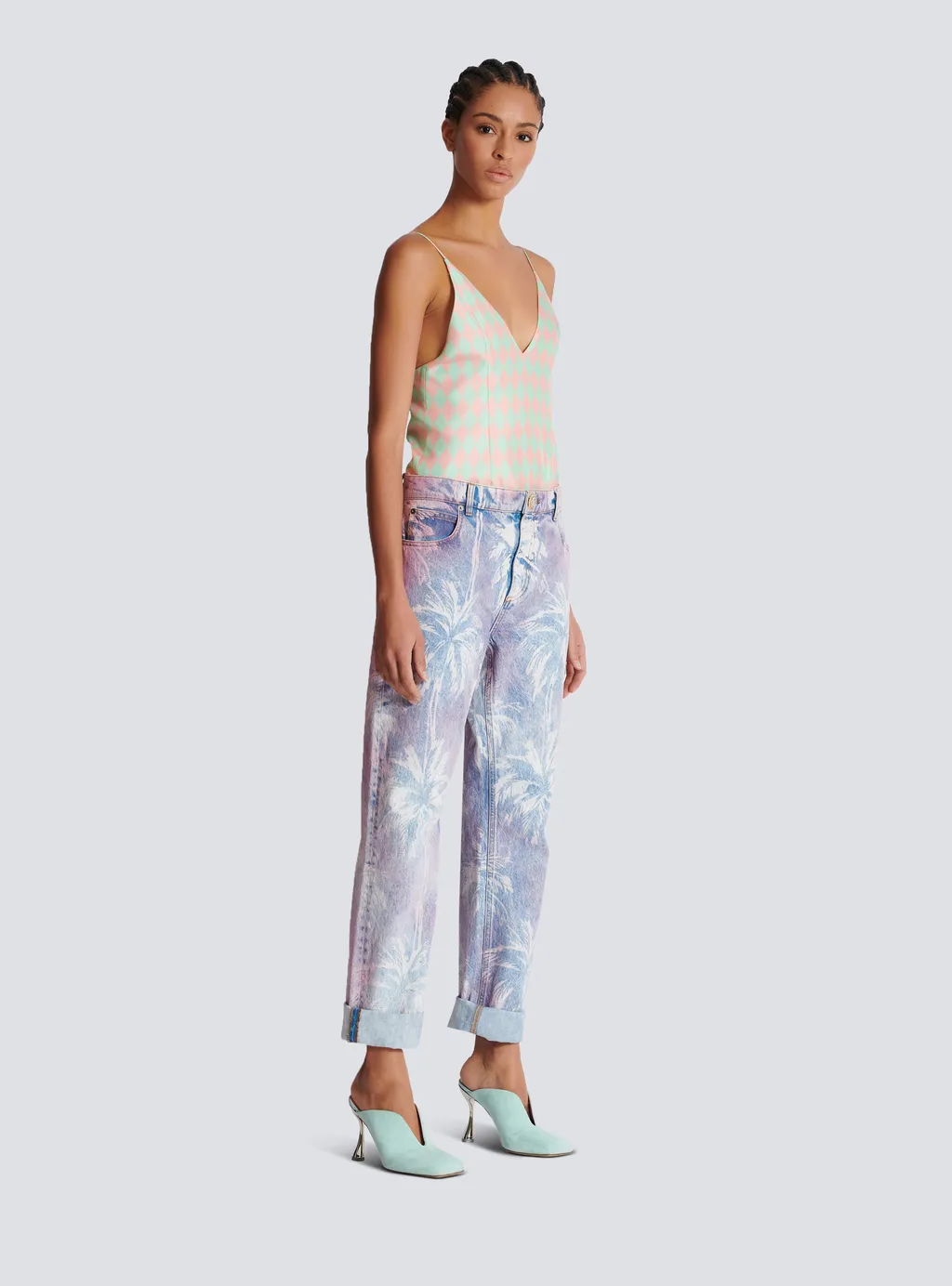 Balmain Palm Tree Denim Boyfriend Jeans