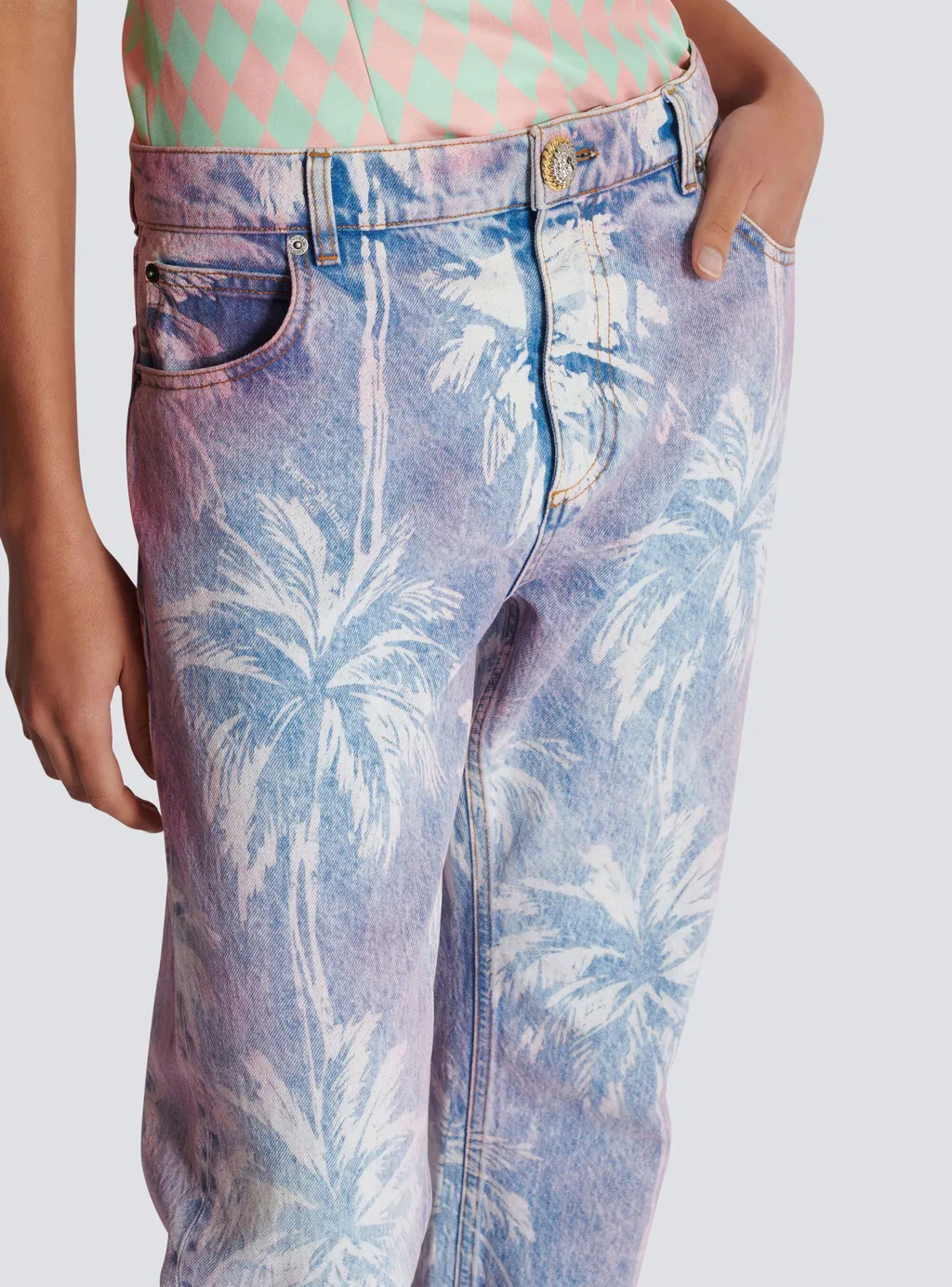 Balmain Palm Tree Denim Boyfriend Jeans