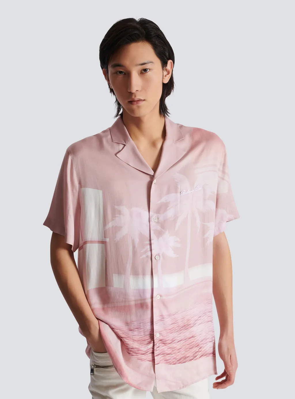 Balmain Palm Printed Short-Sleeve Shirt