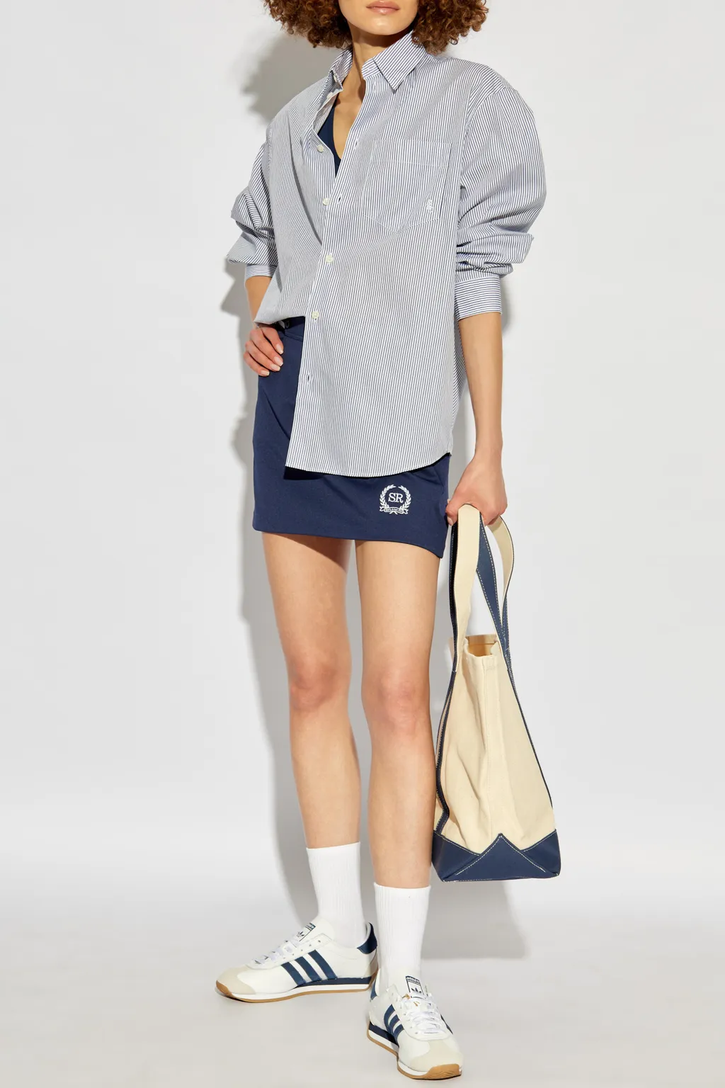 Sporty & Rich Striped Logo-Embroidered Shirt