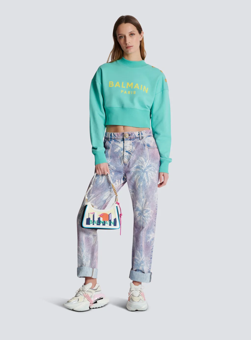 Balmain Logo Printed Crewneck Cropped Sweatshirt