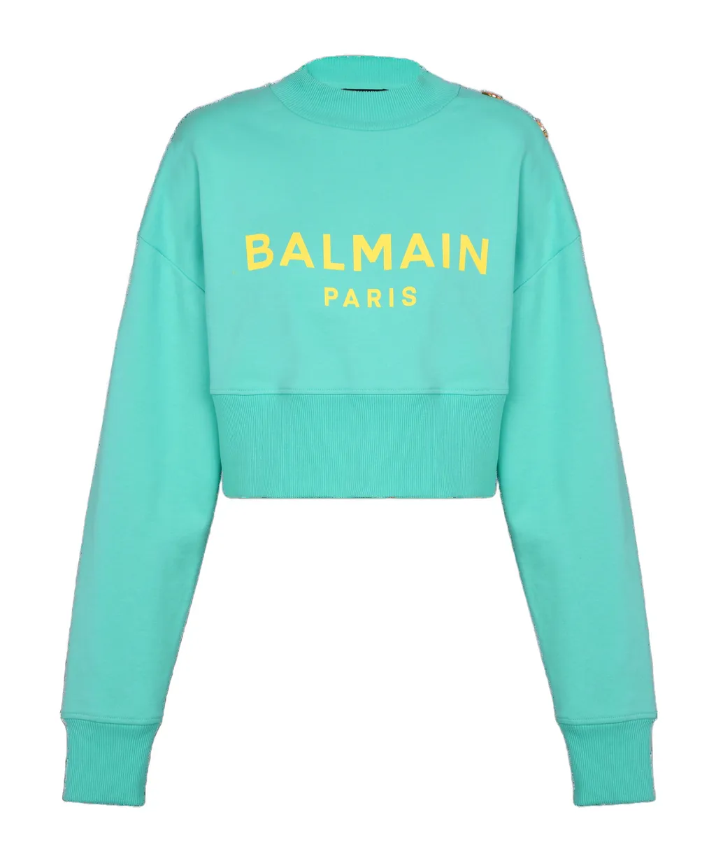 Balmain Logo Printed Crewneck Cropped Sweatshirt