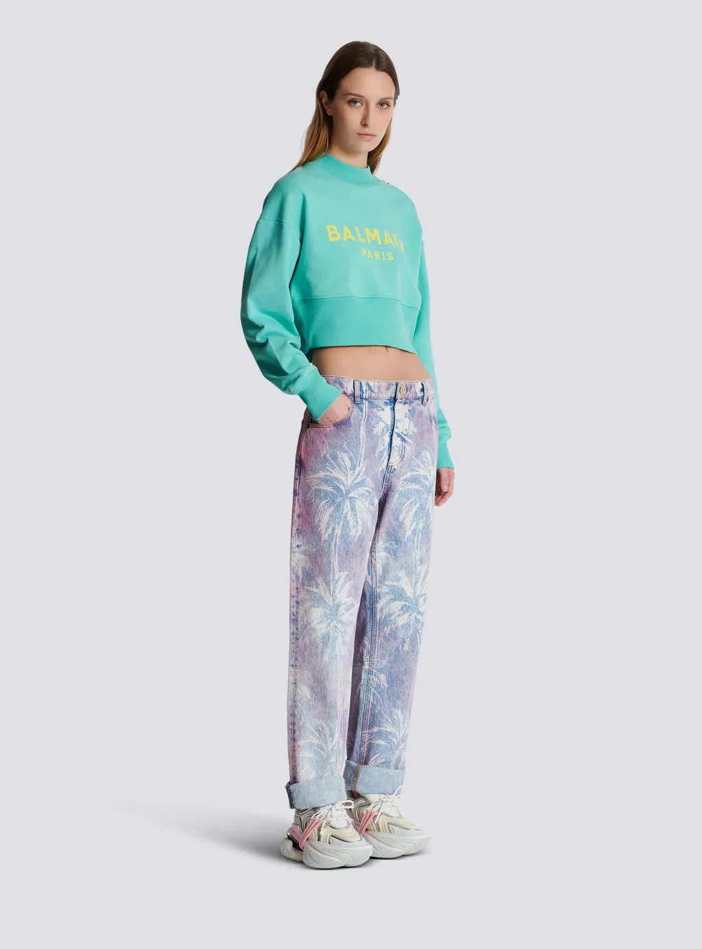 Balmain Logo Printed Crewneck Cropped Sweatshirt