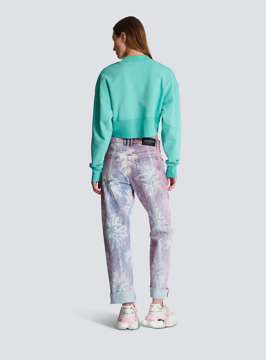 Balmain Logo Printed Crewneck Cropped Sweatshirt