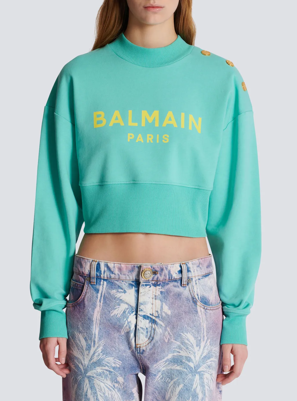 Balmain Logo Printed Crewneck Cropped Sweatshirt