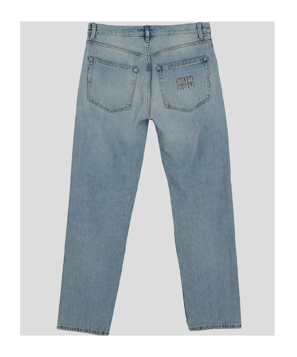 Miu Miu Logo Patch Straight-Leg Jeans