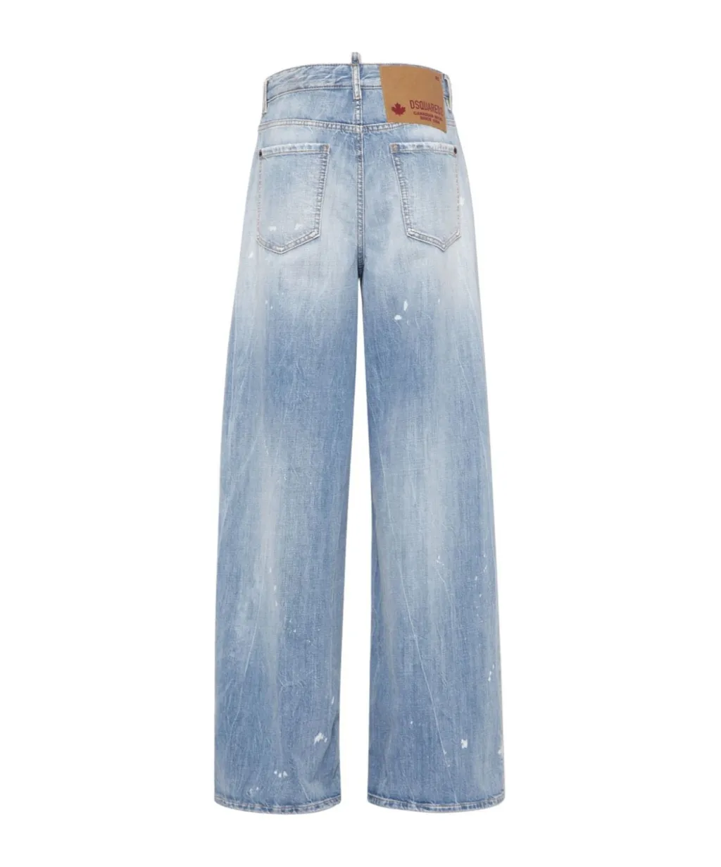 Dsquared2 Logo-Patch Distressed Wide-Leg Jeans