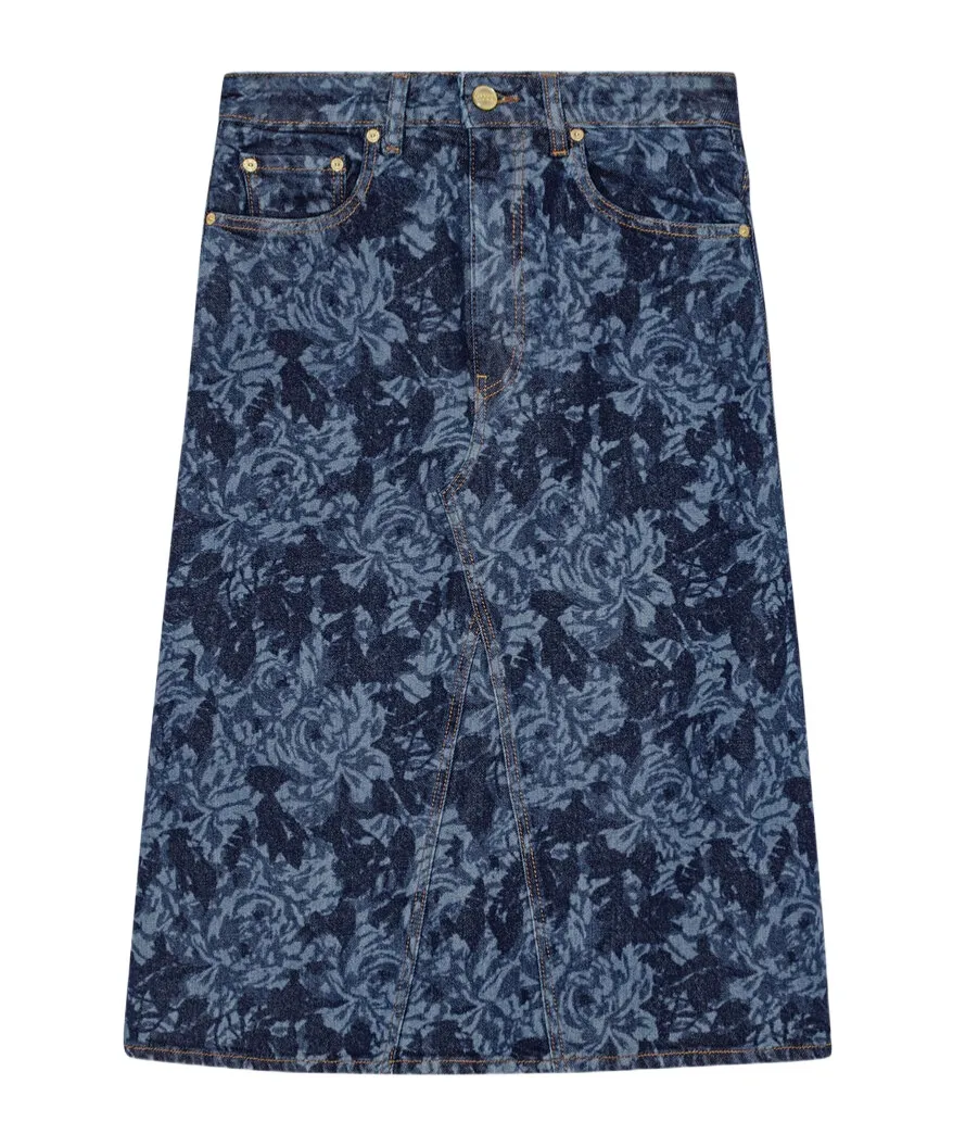 Ganni Lazer Denim Midi Skirt