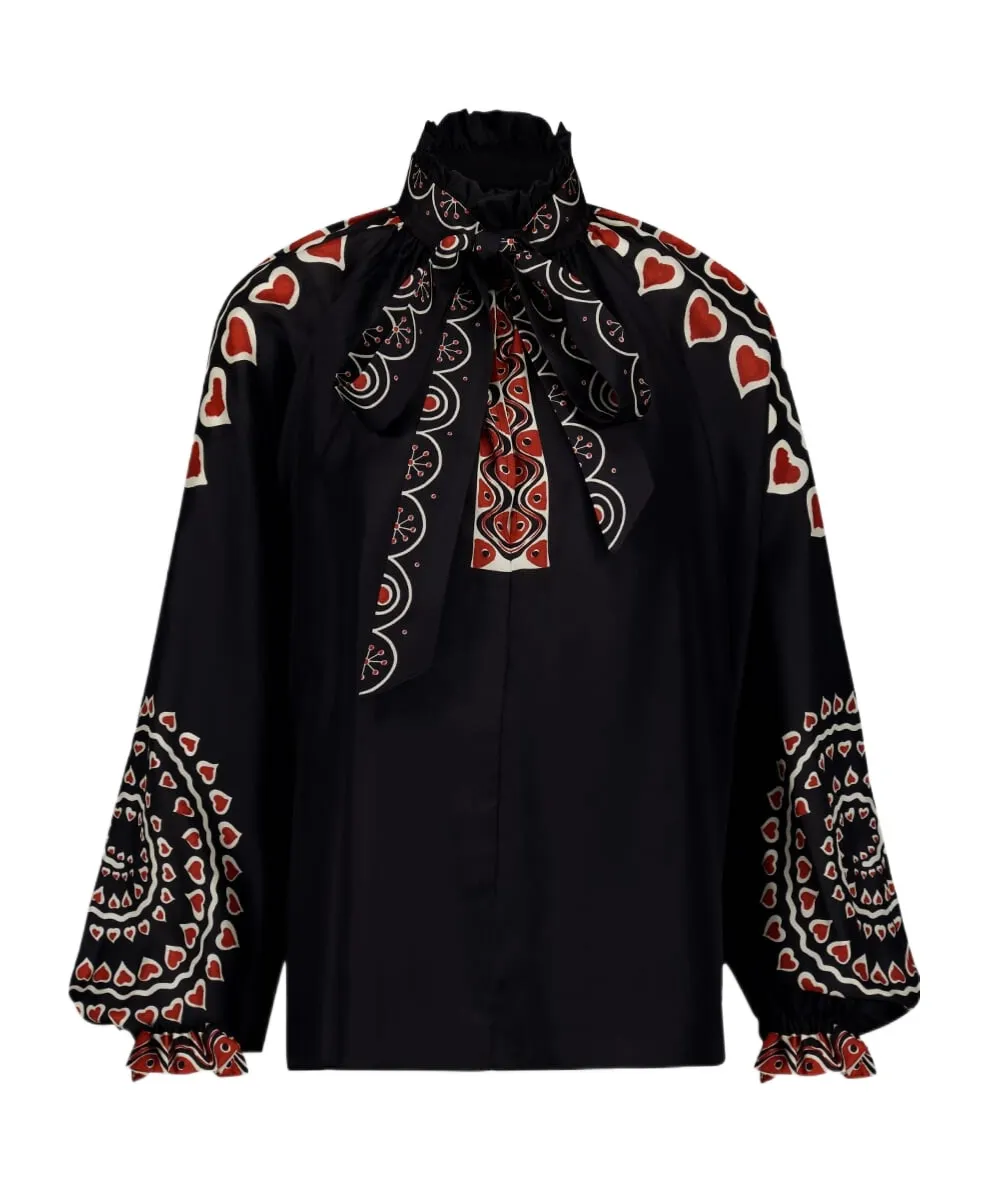 Cerere Silk PlacÉE-Print Blouse