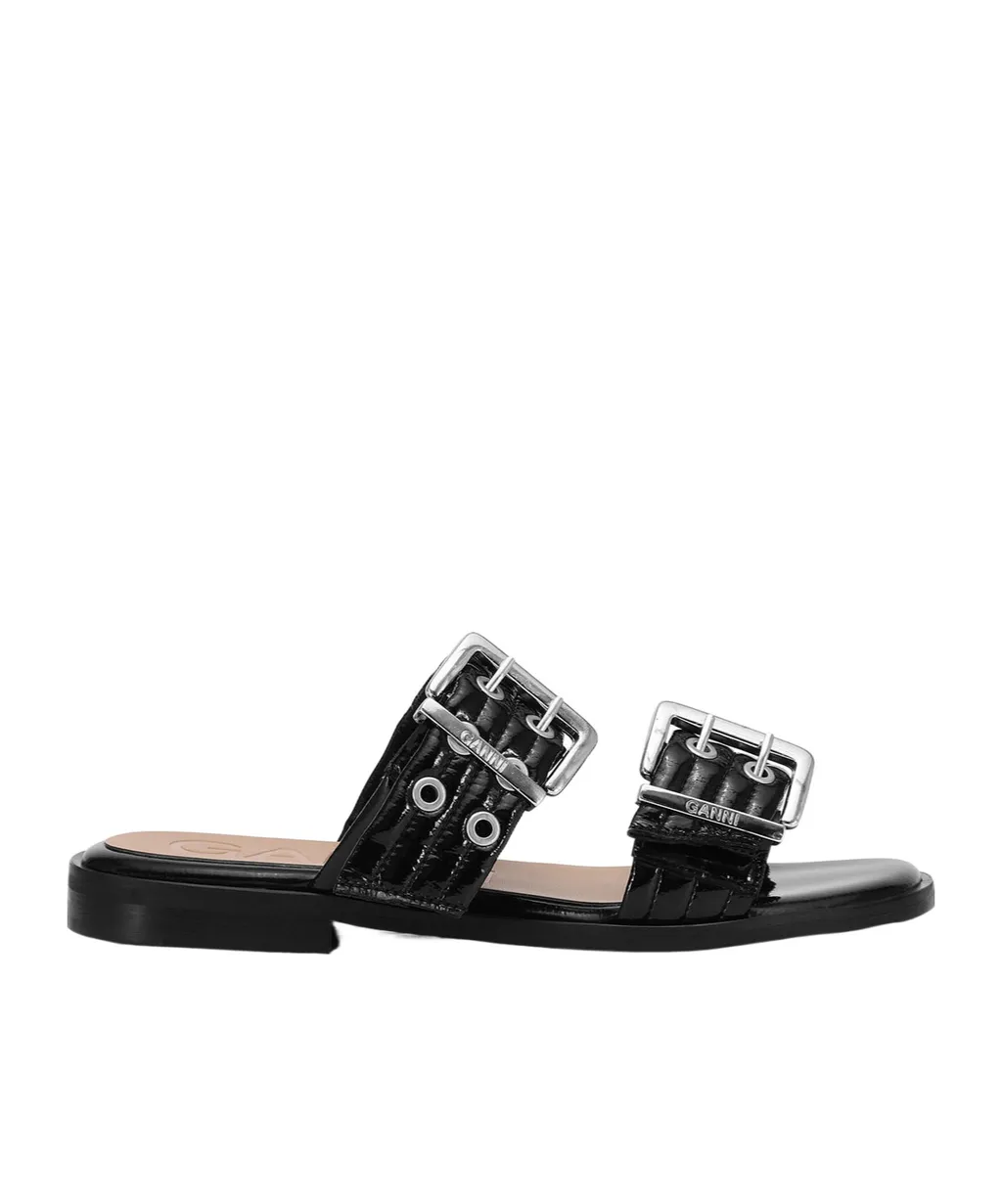 Ganni Feminine Buckle Two-Strap Sandals