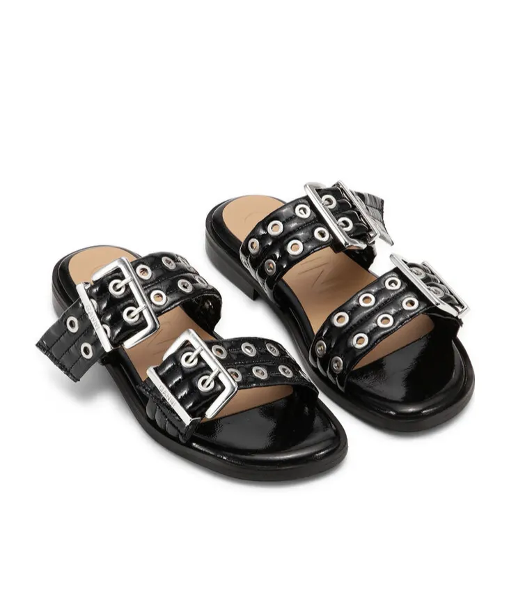 Ganni Feminine Buckle Two-Strap Sandals