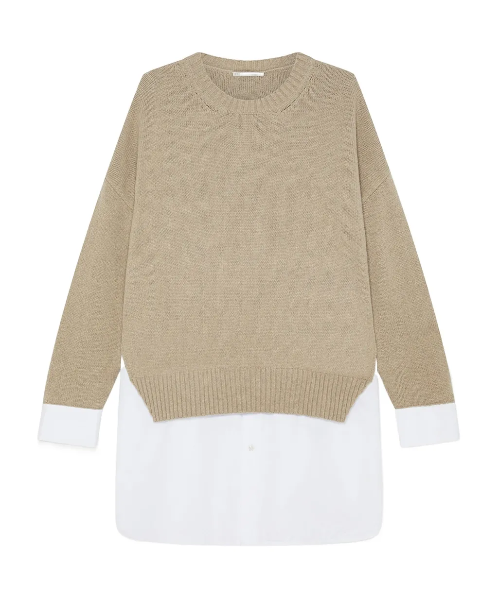 Shirt Detail Long-Sleeved Pullover