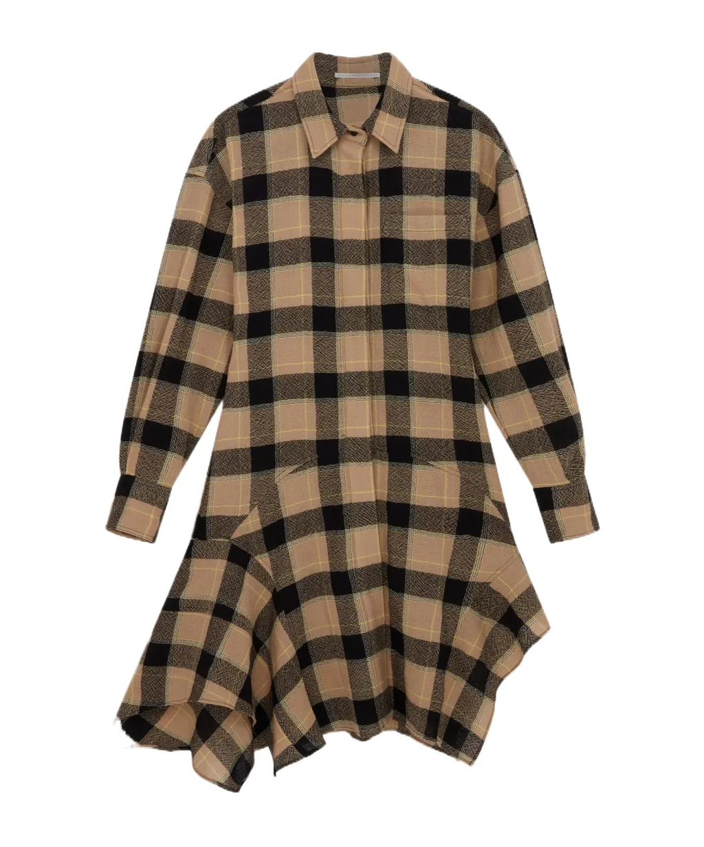 Horn Check Medium Length Wool Dress