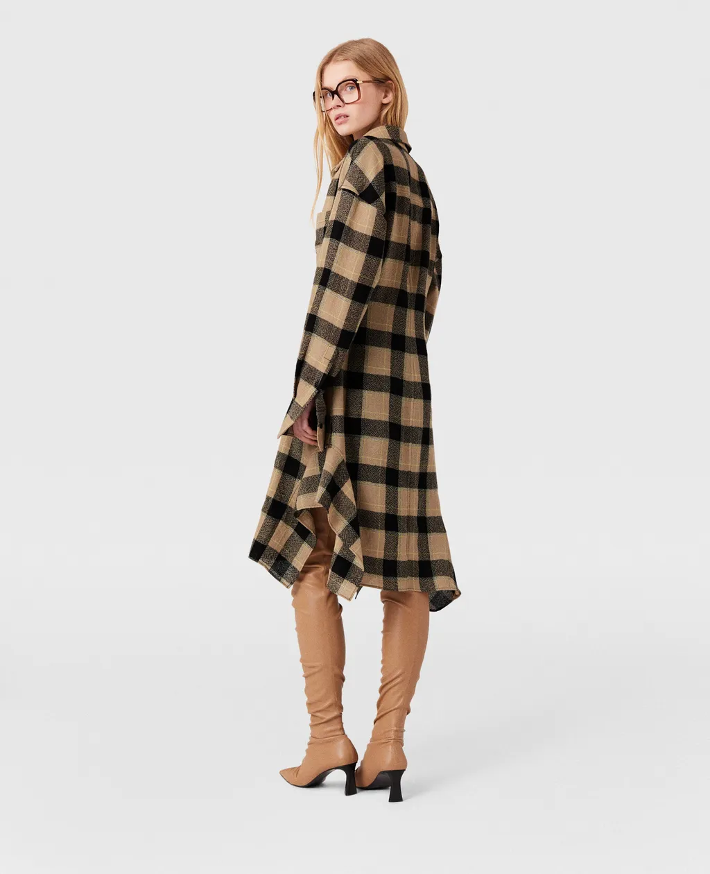 Horn Check Medium Length Wool Dress
